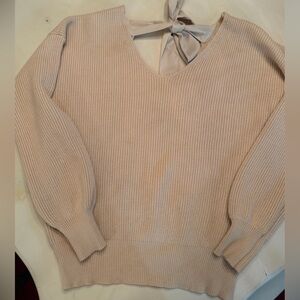 Women's Beige Sweater with Bow Detail